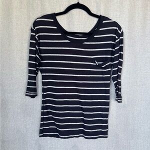 Aerie Softest Tee Navy and Grey Striped 3/4 Sleeve Tee Size S